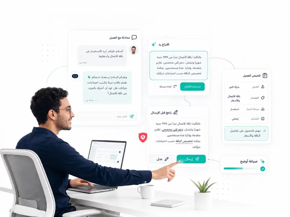 Taloo AI يلخص اهتمام العميل ومرحلة الشراء قبل كتابة الرد المناسب